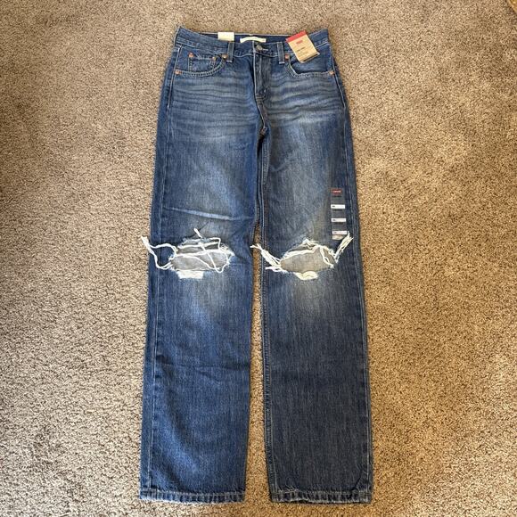 Levi's Jeans Women's 26 Blue Medium‎ Wash Low Pro Straight Leg Relaxed Mid Rise - Picture 1 of 15